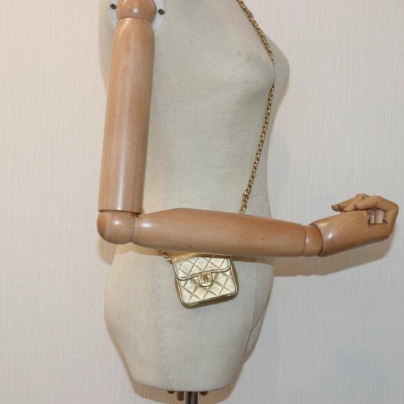 CHANEL Mini Matelasse Chain Shoulder Bag Lamb Skin Gold Tone - Picture 14 of 16